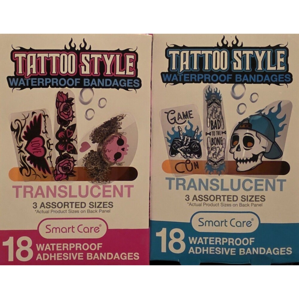 Smart Care Tattoo Style Waterproof Bandages Lot Of 2 New 36 Total